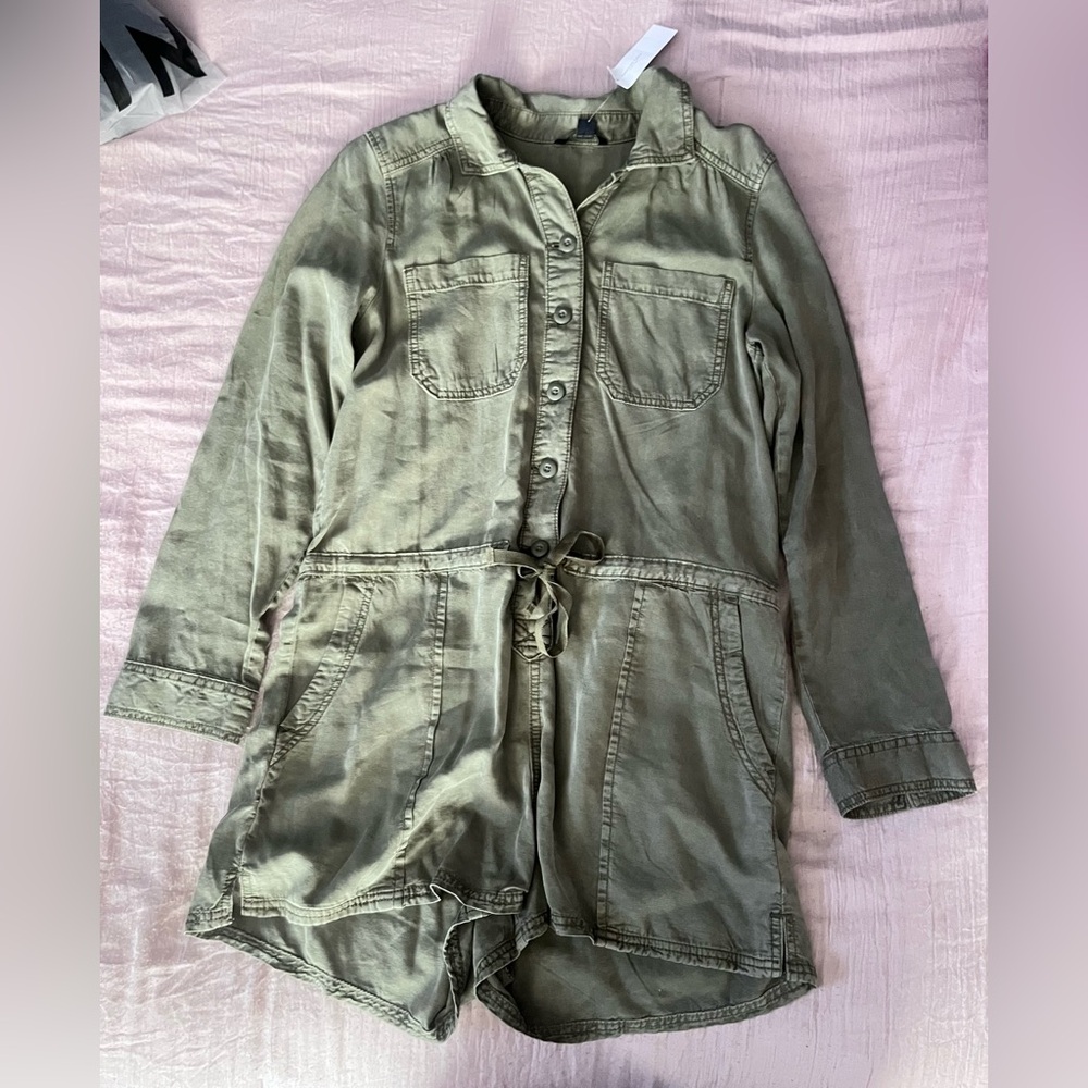 American Eagle Outfitters Khaki Button-Up Romper